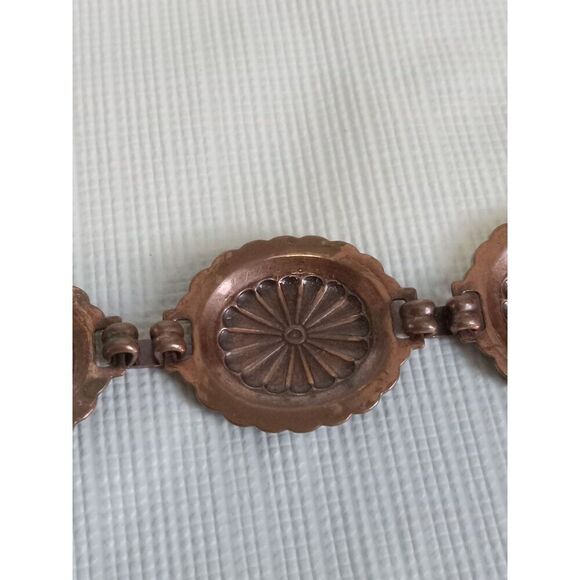 Copper Concho Oval Link Panels Lightweight Southwestern Style Vintage Bracelet - Picture 4 of 10